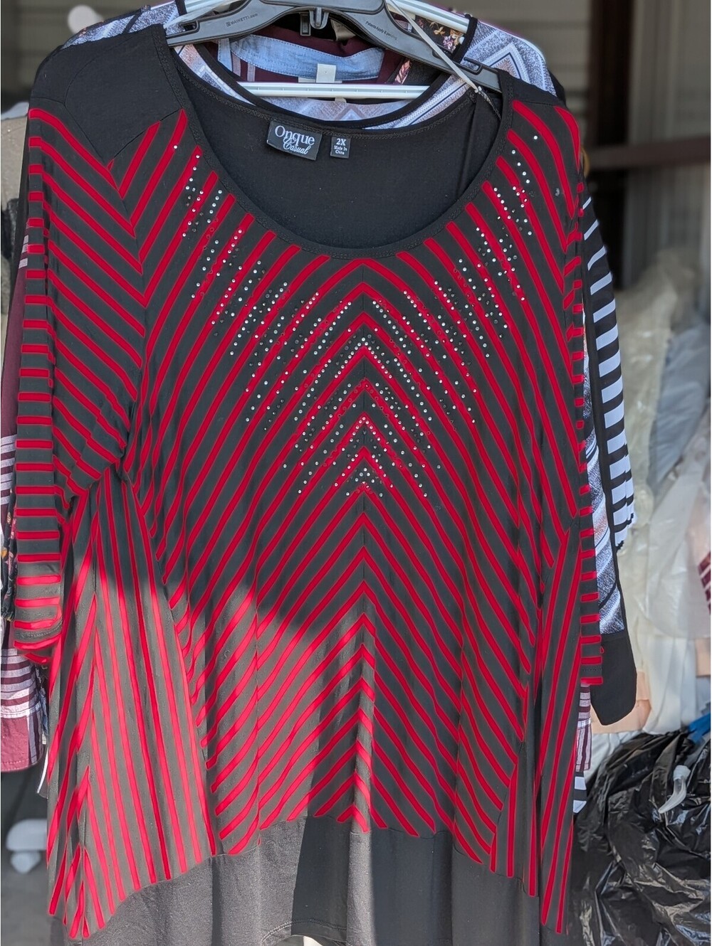 Onque Casual red and black striped top